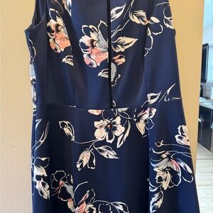 White House Black Market Navy Floral Midi Dress